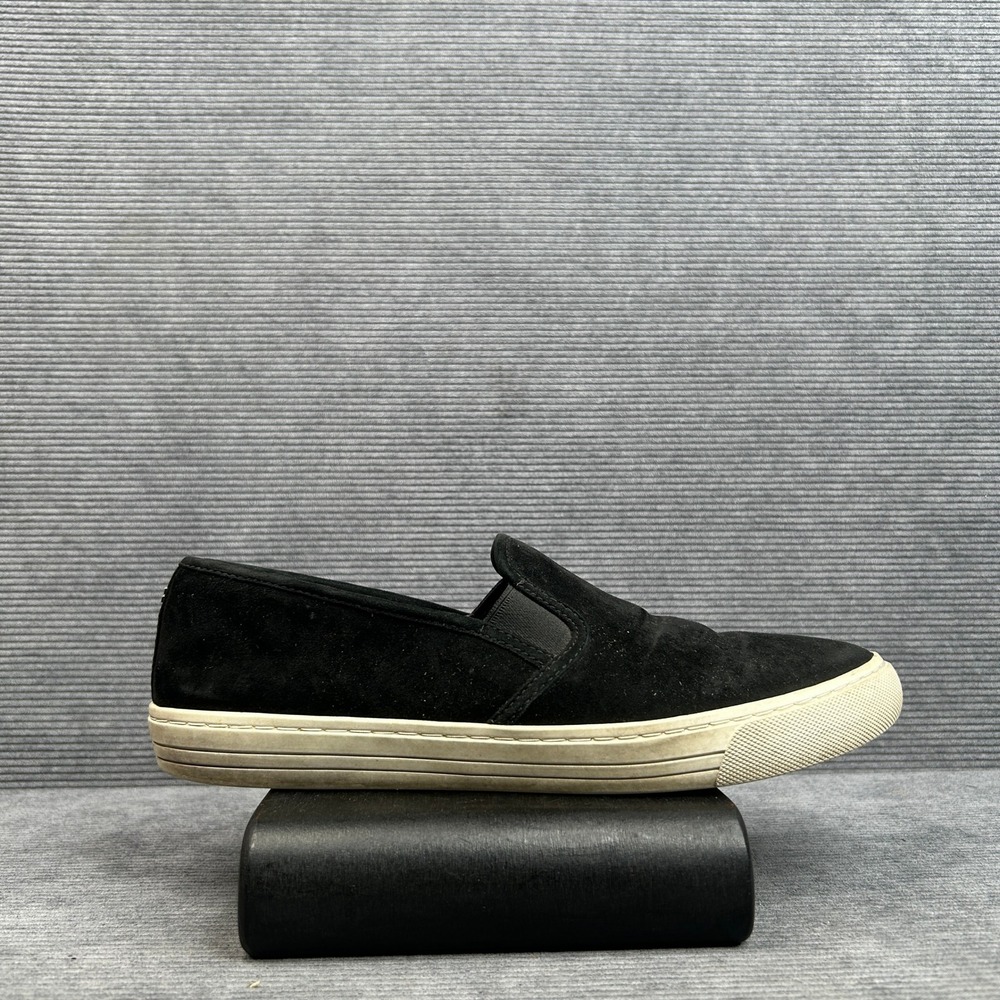 Tory Burch Black Suede Slip On Sneakers Gold Logo Hardware Womens Size 8M Y2k